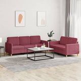 Set di Divani 2 pz con Cuscini Rosso Vino in Tessuto