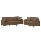 Set di Divani 2 pz con Cuscini Marrone in Tessuto