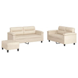 Set Divani 3 pz con Cuscini Beige in Tessuto Microfibra