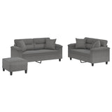 Set Divani 3 pz con Cuscini Grigio Scuro in Tessuto Microfibra