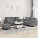 Set Divani 3 pz con Cuscini Grigio Scuro in Tessuto Microfibra
