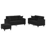 Set Divani 3 pz con Cuscini Nero in Tessuto Microfibra
