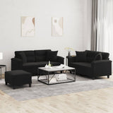 Set Divani 3 pz con Cuscini Nero in Tessuto Microfibra