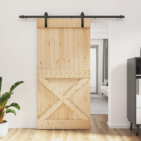 Porta Scorrevole con Set Hardware 100x210cm Legno Massello Pino