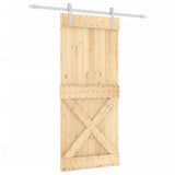 Porta Scorrevole con Set Hardware 90x210 cm Legno Massello Pino