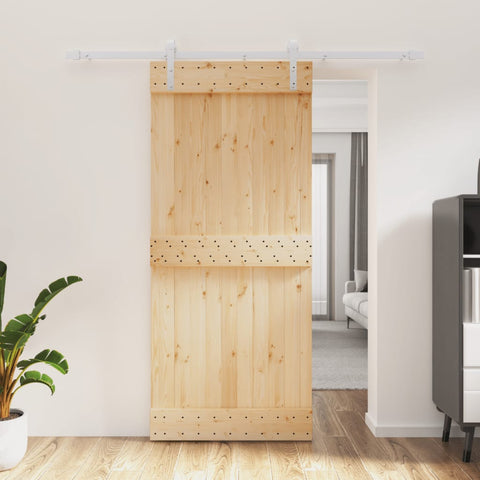 Porta Scorrevole con Set Hardware 90x210 cm Legno Massello Pino