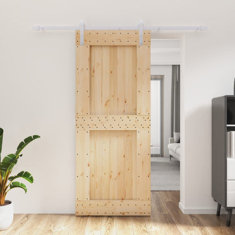 Porta Scorrevole con Set Hardware 85x210 cm Legno Massello Pino