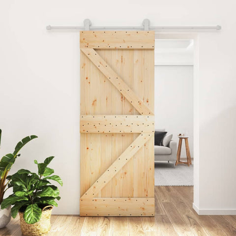 Porta Scorrevole con Set Hardware 85x210 cm Legno Massello Pino