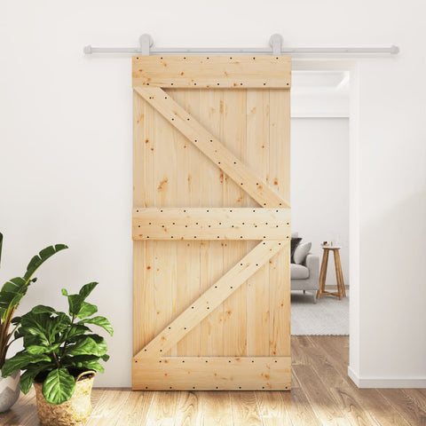 Porta Scorrevole con Set Hardware 100x210cm Legno Massello Pino
