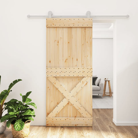 Porta Scorrevole con Set Hardware 90x210 cm Legno Massello Pino