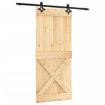 Porta Scorrevole con Set Hardware 90x210 cm Legno Massello Pino