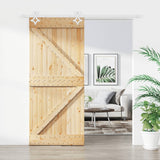 Porta Scorrevole con Set Hardware 90x210 cm Legno Massello Pino