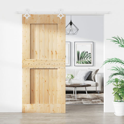 Porta Scorrevole con Set Hardware 90x210 cm Legno Massello Pino
