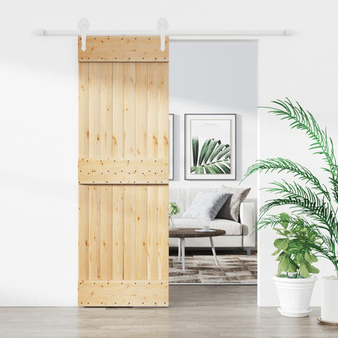 Porta Scorrevole con Set Hardware 70x210 cm Legno Massello Pino