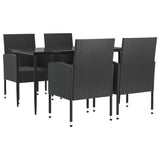 Set da Pranzo da Giardino 5 pz Nero in Polyrattan e Acciaio