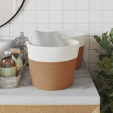 Cestini Portaoggetti 2pz Marrone e Bianco 24x18 cm in Cotone