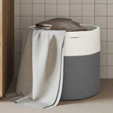 Cestino Portaoggetti Grigio e Bianco 40x35 cm in Cotone