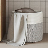 Cestino Portaoggetti Grigio e Bianco 40x35 cm in Cotone