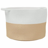 Cesto per Biancheria Beige e Bianco 55x36 cm in Cotone