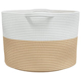 Cesto per Biancheria Beige e Bianco 55x36 cm in Cotone