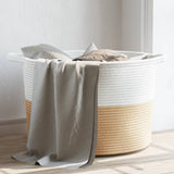 Cesto per Biancheria Beige e Bianco 55x36 cm in Cotone