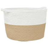 Cesto per Biancheria Beige e Bianco 60x36 cm in Cotone