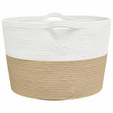 Cesto per Biancheria Beige e Bianco 60x36 cm in Cotone