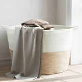 Cesto per Biancheria Beige e Bianco 60x36 cm in Cotone
