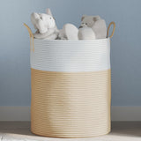 Cestino Portaoggetti Beige e Bianco 38x46 cm in Cotone