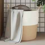 Cestino Portaoggetti Beige e Bianco 43x38 cm in Cotone