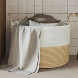 Cestino Portaoggetti Beige e Bianco 51x33 cm in Cotone