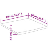 Piano Scrivania 80x80x3,8cm Quadrato Massello Acacia Bordi Vivi