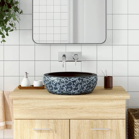 Lavabo da Appoggio Nero e Blu Rotondo 41x14 cm Ceramica