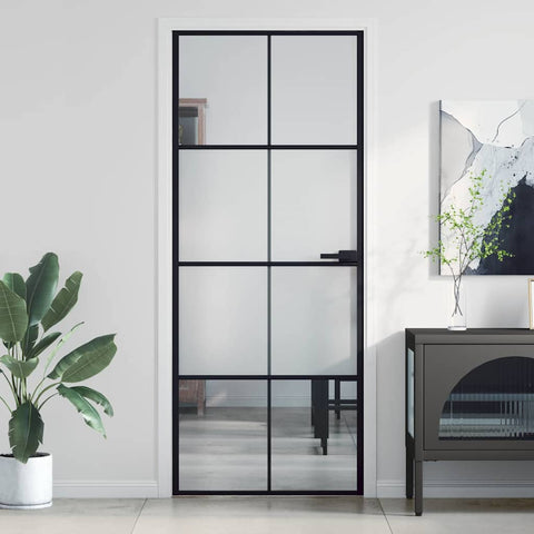 Porta Interni Sottile Nera 83x201,5cm Vetro Temperato Alluminio