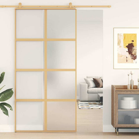 Porta Scorrevole Oro 102,5x205 Vetro Smerigliato ESG Alluminio