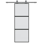 Porta Scorrevole Nera 76x205 cm in Vetro Temperato e Alluminio