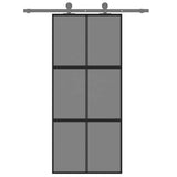Porta Scorrevole Nera 90x205 cm in Vetro Temperato e Alluminio