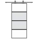 Porta Scorrevole Nera 90x205 cm in Vetro Temperato e Alluminio