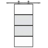 Porta Scorrevole Nera 90x205 cm in Vetro Temperato e Alluminio