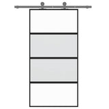 Porta Scorrevole Nera 102,5x205 cm Vetro Temperato e Alluminio