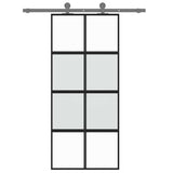 Porta Scorrevole Nera 90x205 cm in Vetro Temperato e Alluminio