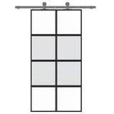 Porta Scorrevole Nera 102,5x205 cm Vetro Temperato e Alluminio