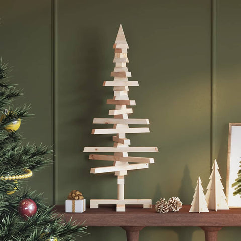 Albero di Natale Decorativo in Legno 90 cm Legno Massello Pino