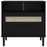 Credenza SENJA Aspetto Rattan Nero 80x40x80 cm Massello Pino