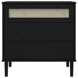 Cassettiera SENJA Aspetto Rattan Nera 80x40x80 cm in Legno Pino