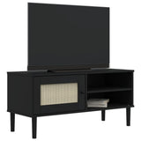 Mobile TV SENJA Aspetto Rattan Nero 106x40x49 cm Massello Pino