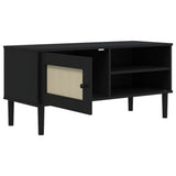 Mobile TV SENJA Aspetto Rattan Nero 106x40x49 cm Massello Pino
