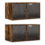 Mobili a Muro con Ante in Vetro 2pz Rovere Fumo 68,5x37x35 cm