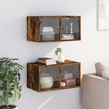 Mobili a Muro con Ante in Vetro 2pz Rovere Fumo 68,5x37x35 cm