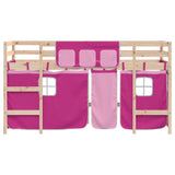Letto a Soppalco con Tende Bambini Rosa 80x200 cm Massello Pino